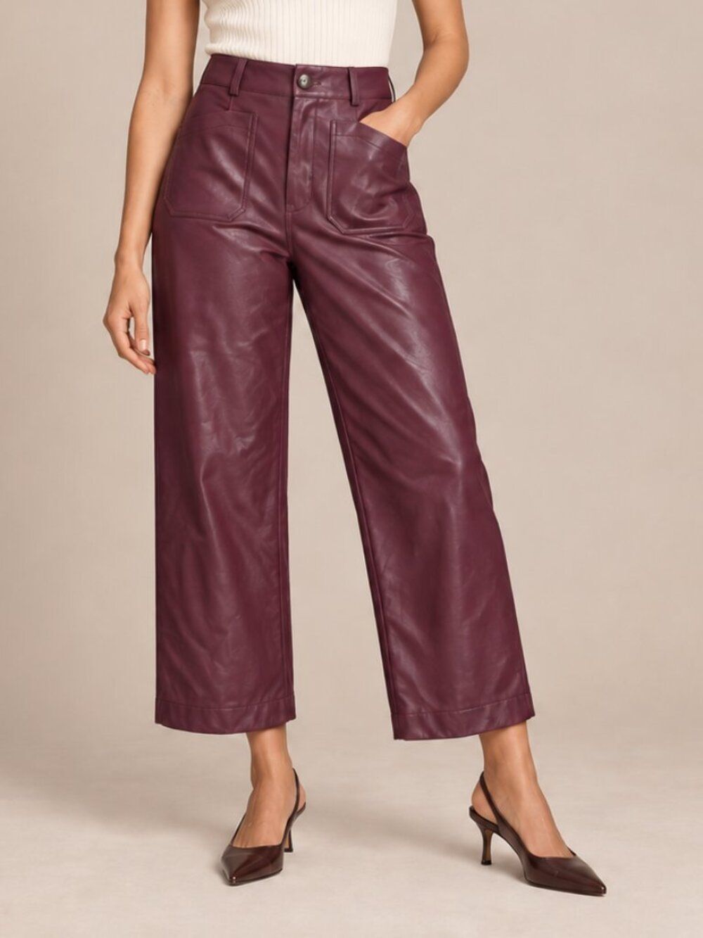Maeve Anthropologie Colette Oxblood Faux Leather Pants Size 31